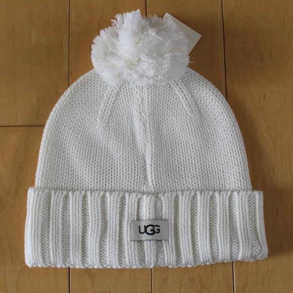 UGG Accessories - NWT UGG  UNISEX KNIT POM CUFFED HAT WHITE
